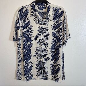 Polo by Ralph Lauren Blue and White Hawaiian Button Down Shirt, L Tall